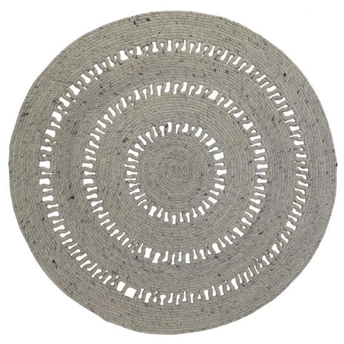 dywan okrągły szary wełniany 140 cm ażurowy ręcznie robiony styl boho minimalistyczny dla dzieci i dorosłych
