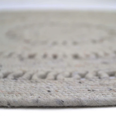 dywan okrągły szary wełniany 110 cm ażurowy ręcznie robiony styl boho minimalistyczny do pokoju dziecka