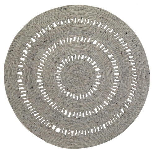 dywan okrągły szary wełniany 110 cm ażurowy ręcznie robiony styl boho minimalistyczny do pokoju dziecka