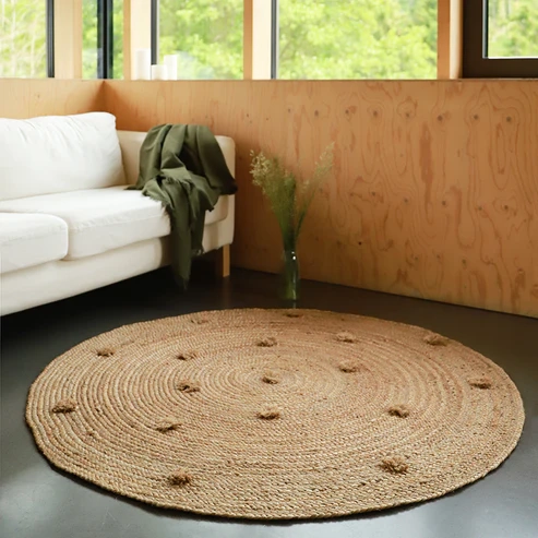 dywan okrągły naturalny juta 140 cm styl boho ręcznie robiony do pokoju dziecka i salonu