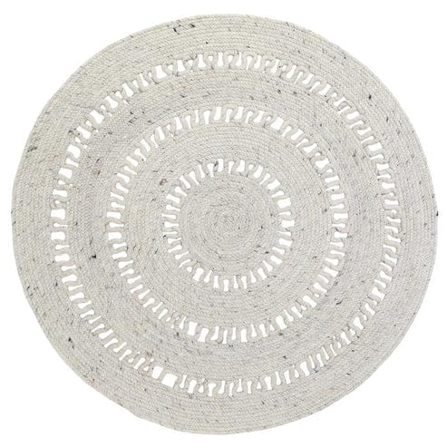 dywan okrągły naturalny ecru wełniany 140 cm ażurowy ręcznie robiony styl boho vintage do pokoju dziecka