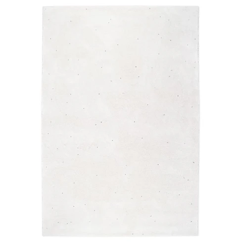 duży dywan 120x170 cm z recyklingowanego materiału w kolorze ecru z czarnym wzorem, miękki jak wełna, bezpieczny dla dzieci i środowiska