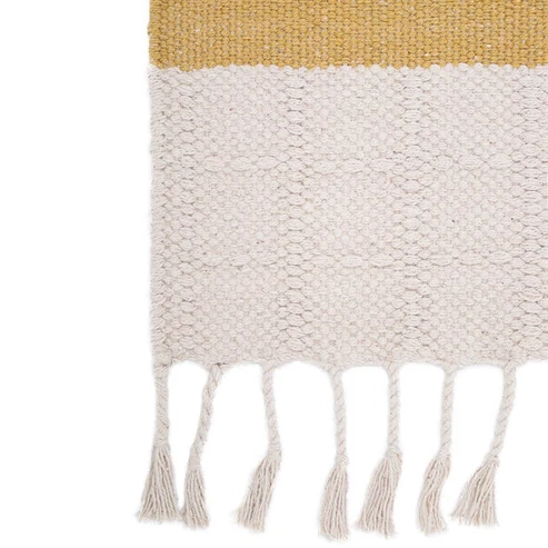 dywan prostokątny musztardowy z ecru bawełniano-poliestrowy 100x150 cm dla dzieci w stylu boho