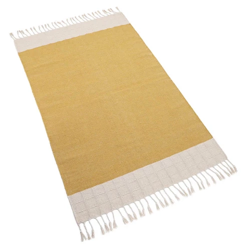 dywan prostokątny musztardowy z ecru bawełniano-poliestrowy 100x150 cm dla dzieci w stylu boho