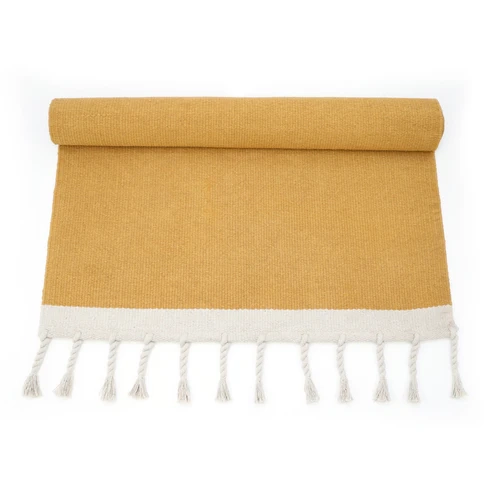 dywan prostokątny musztardowy i ecru bawełniany 100x150 cm do pokoju dziecięcego w stylu boho