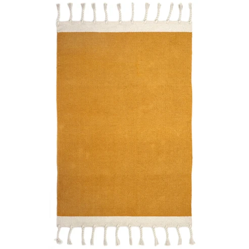 dywan prostokątny musztardowy i ecru bawełniany 100x150 cm do pokoju dziecięcego w stylu boho