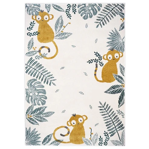 Dywan dziecięcy MONKEY PARADISE HONEY L – prostokątny dywan 120x170 cm z małpkami, kolor ecru z zielonymi i miodowymi detalami, idealny do pokoju dziecka.