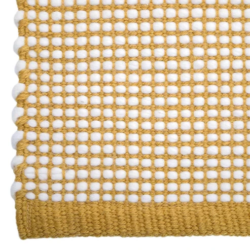 dywan retro żółty mango 70x130 cm w drobną kratkę z ecru wełną