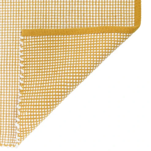 dywan retro żółty mango 70x130 cm w drobną kratkę z ecru wełną