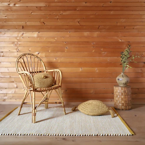 dywan retro mango 110x170 cm w drobną żółtą kratkę z ecru wełną