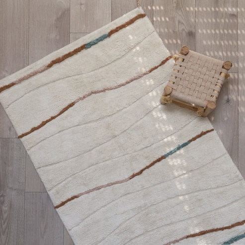 dywan prostokątny bawełniany ecru z frędzlami rozmiar 135x190 cm dla dziecka w stylu boho
