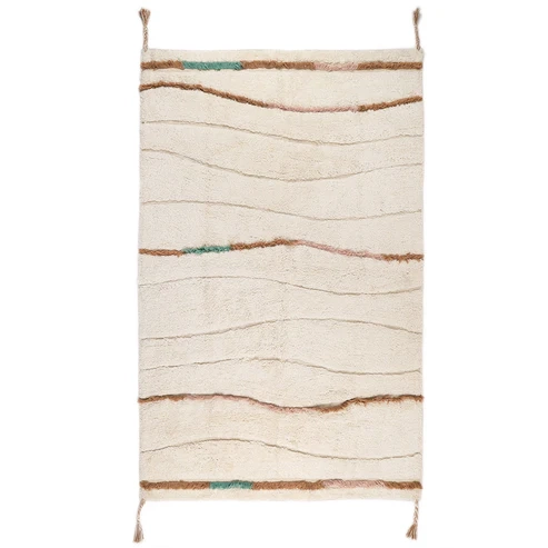 dywan prostokątny bawełniany ecru z frędzlami rozmiar 135x190 cm dla dziecka w stylu boho