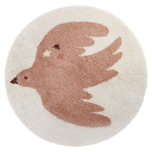 Okrągły różowy dywan dziecięcy z białym ptaszkiem Bohemian Bird Pink 120 cm – Lamps&Company.