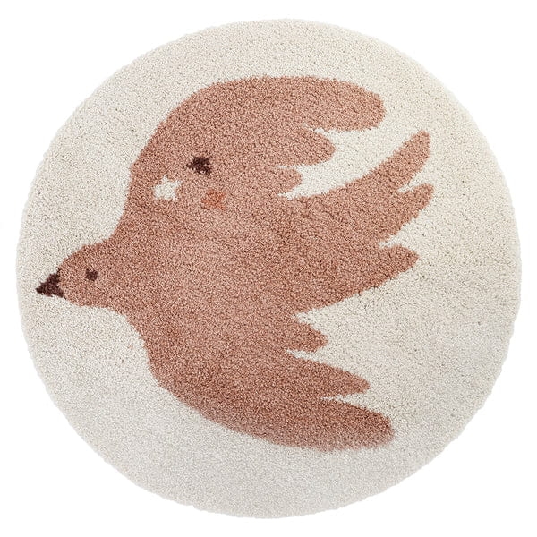 Okrągły różowy dywan dziecięcy z białym ptaszkiem Bohemian Bird Pink 120 cm – Lamps&Company.