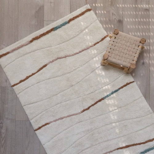 dywan prostokątny bawełniany ecru z frędzlami rozmiar 100x150 cm dla dziecka w stylu boho