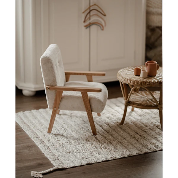 dywan prostokątny bawełniany ecru z pudrowym różem rozmiar 100x150 cm dla dziewczynki w stylu boho