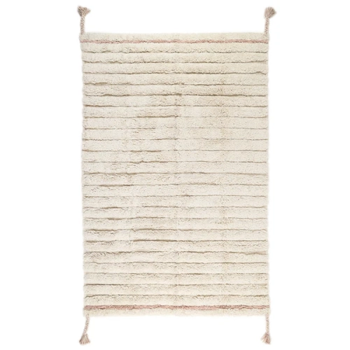 dywan prostokątny bawełniany ecru z pudrowym różem rozmiar 100x150 cm dla dziewczynki w stylu boho