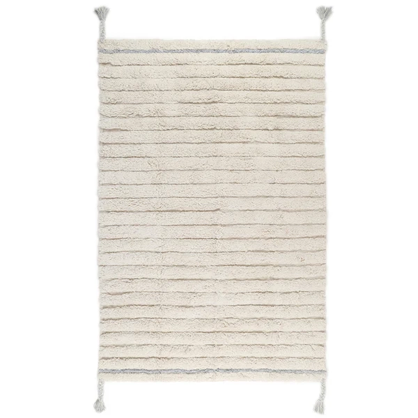 dywan prostokątny bawełniany kremowy z błękitnym pasem rozmiar 100x150 cm dla dziecka styl boho