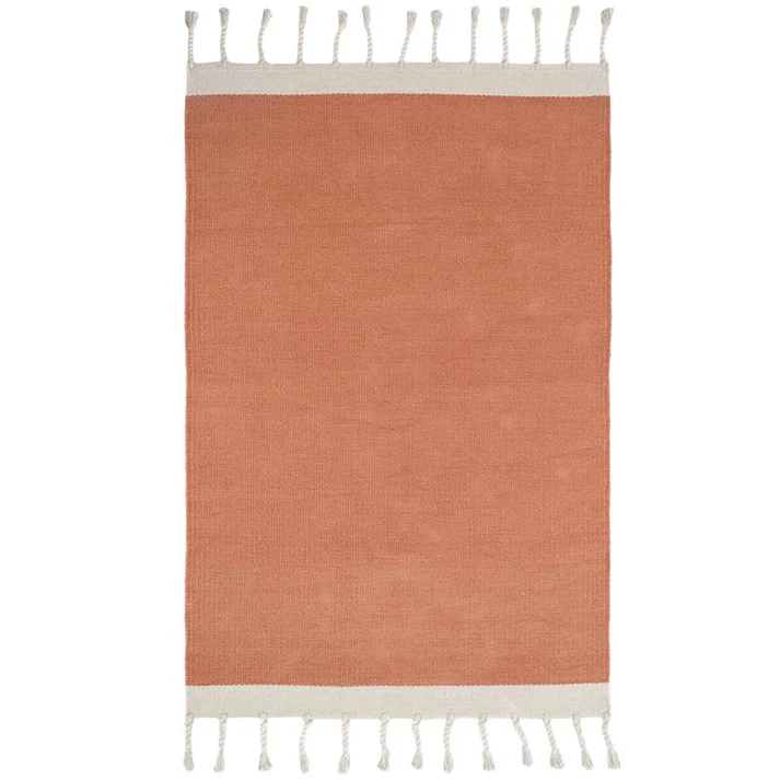 dywan prostokątny róż korkowy i ecru bawełniany 100x150 cm do pokoju dziecięcego w stylu boho