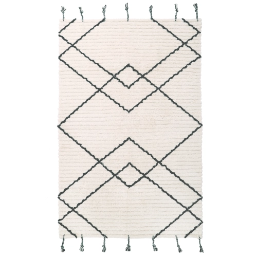 dywan dziecięcy prostokątny 100x150 cm z naturalnej bawełny, kolor czarny i ecru, styl boho, dla chłopca i dziewczynki, antypoślizgowy, pranie w pralce