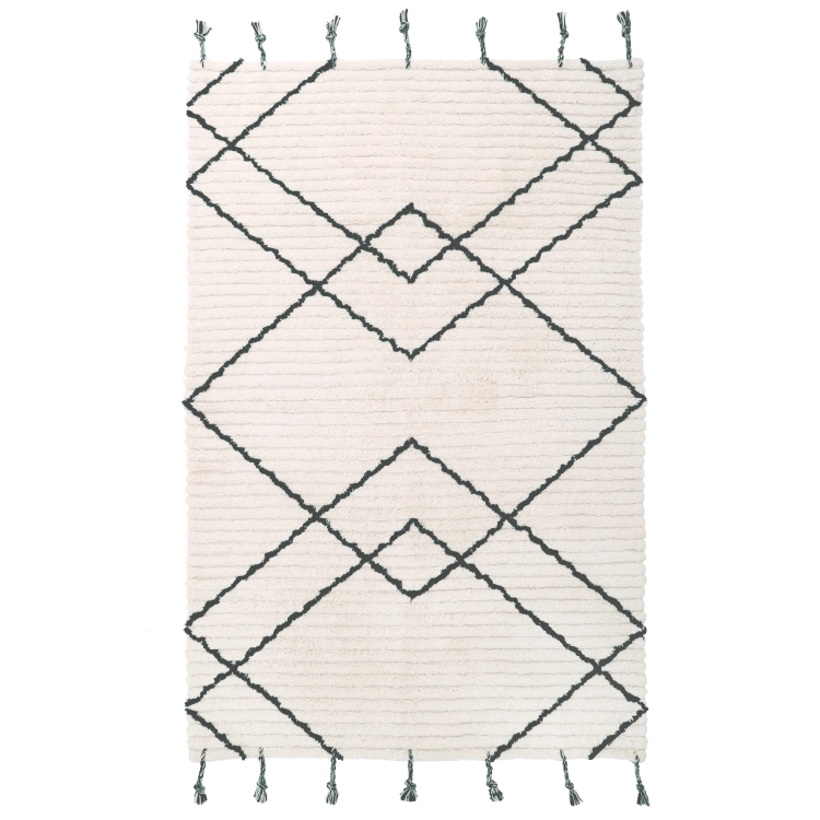 dywan dziecięcy prostokątny 100x150 cm z naturalnej bawełny, kolor czarny i ecru, styl boho, dla chłopca i dziewczynki, antypoślizgowy, pranie w pralce