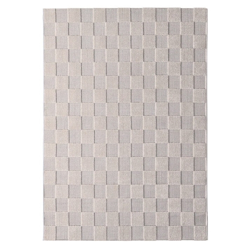 dywan dziecięcy prostokątny nowoczesny 120x170 cm w kolorze beżowym z czarną szachownicą, niskie runo, idealny do pokoju dziecka