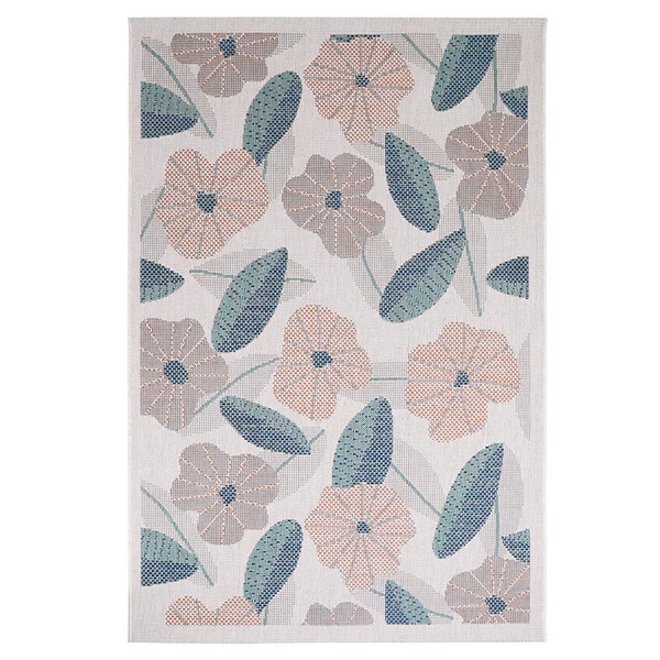 dywan dziecięcy prostokątny 115x170 cm z kwiatowym wzorem, styl boho, polipropylenowy, na taras i do pokoju