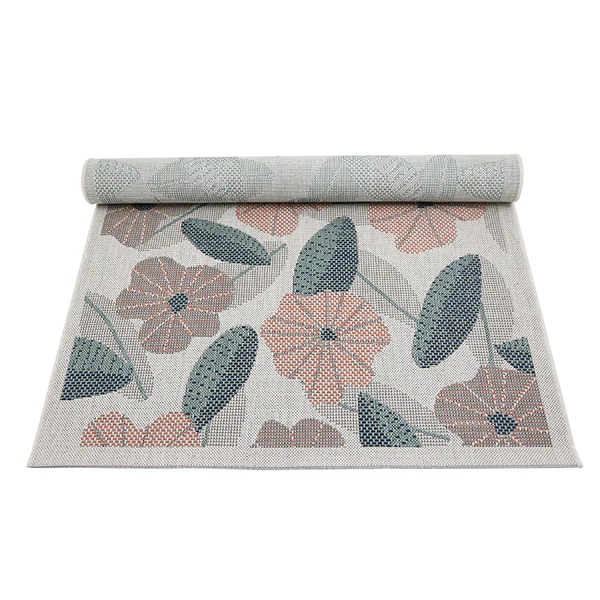 dywan dziecięcy prostokątny 115x170 cm z kwiatowym wzorem, styl boho, polipropylenowy, na taras i do pokoju