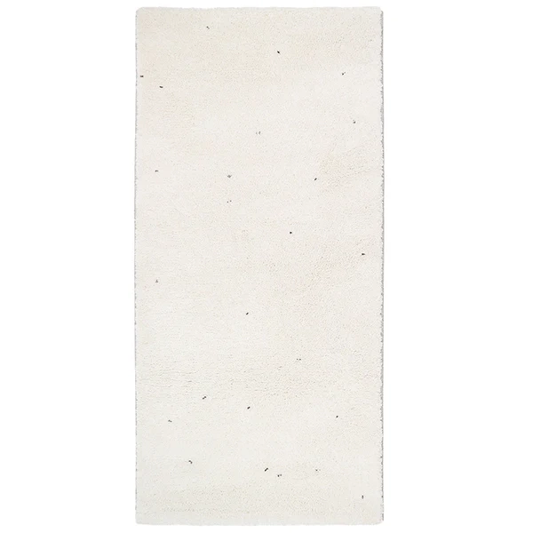 dywan 67x130 cm z recyklingu w kolorze ecru z czarnym wzorem, miękki jak wełna, nowoczesny i ekologiczny