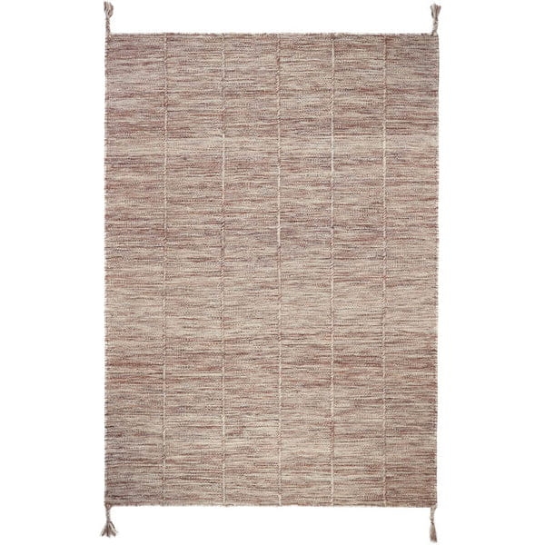 dywan brązowo-różowy 140x200 cm z pionowymi prążkami, ręcznie tkany z wełny i bawełny