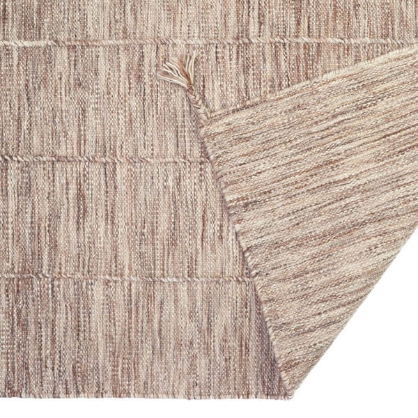 dywan brązowo-różowy 140x200 cm z pionowymi prążkami, ręcznie tkany z wełny i bawełny