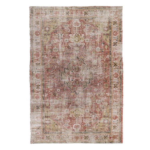 dywan 100x150 cm POOLA z juty i mikrofibry z orientalnym nadrukiem w kolorze naturalnym i czarnym, idealny do wnętrz w stylu boho i etno