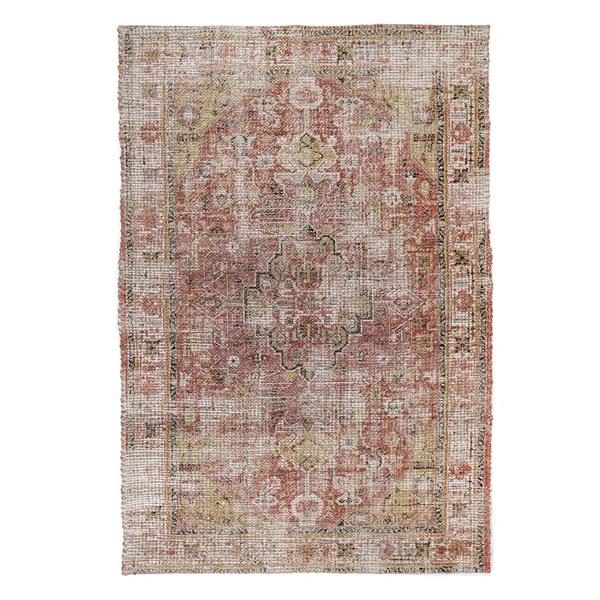 dywan 100x150 cm POOLA z juty i mikrofibry z orientalnym nadrukiem w kolorze naturalnym i czarnym, idealny do wnętrz w stylu boho i etno