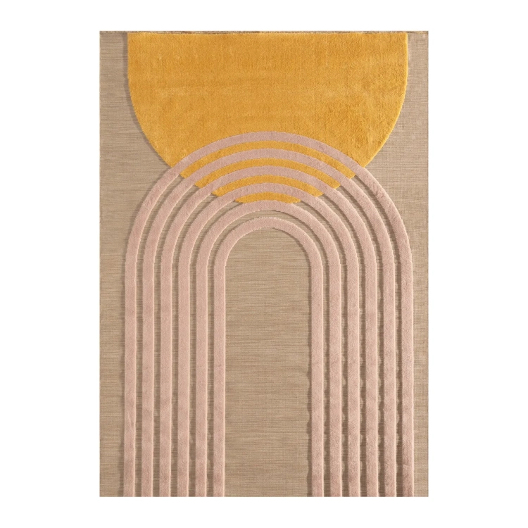 dywan dziecięcy Golden Moon 120x170 cm, jasnobeżowy z miękkim wzorem złotego księżyca i pastelowych łuków, idealny do pokoju dziecka lub niemowlęcia