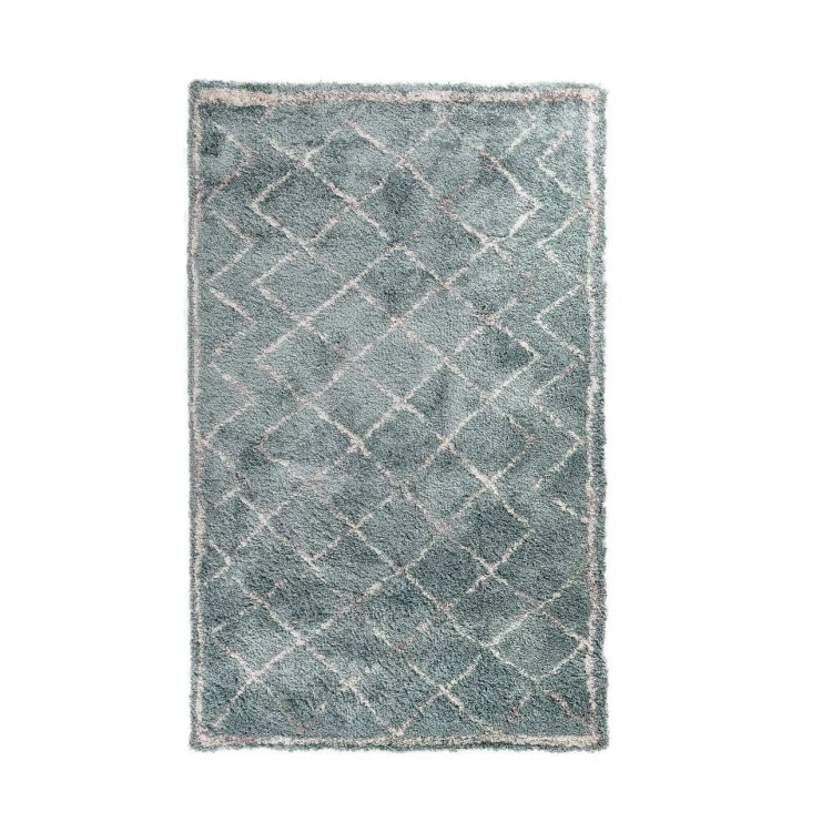 dywan miętowy boho Nomadic Mint 120x170 cm w pastelowym odcieniu mięty z geometrycznym wzorem, miękki i sprężysty, idealny do nowoczesnych i boho wnętrz