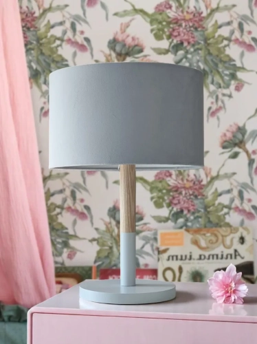 błękitna lampka z aksamitnym kloszem hand made