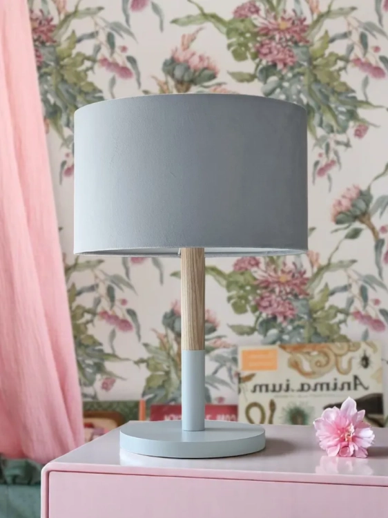błękitna lampka z aksamitnym kloszem hand made