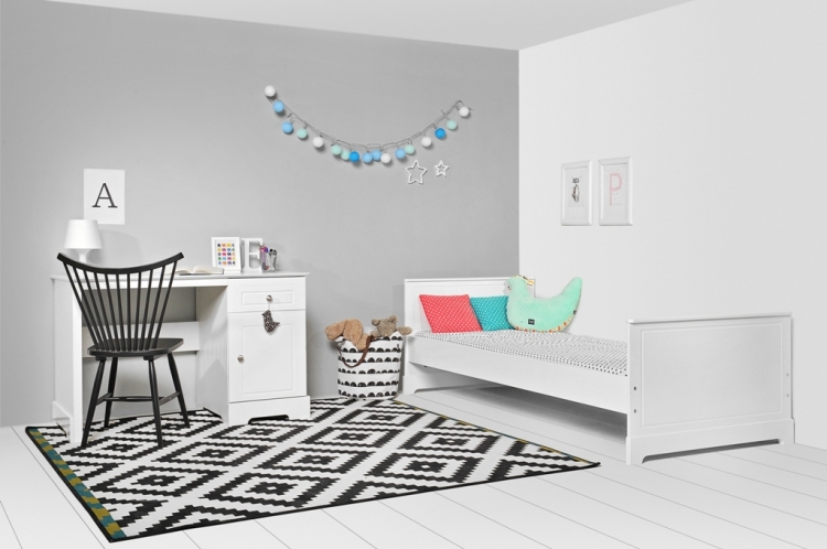 białe łóżko dziecięce Marylou 90x200 z MDF, eleganckie łóżko dla dziewczynki Bellamy Marylou, łóżko z kolekcji Marylou z opcją szuflady, klasyczne białe łóżko do pokoju dziecka 90x200