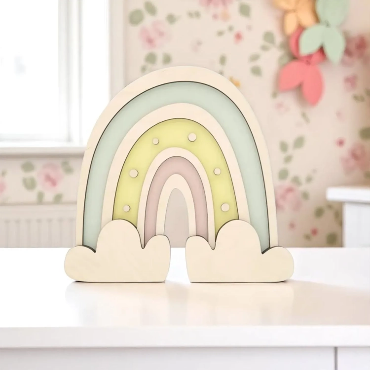 pastelowa, miętowa lampka na ścianę tęcza do pokoju dziewczynki