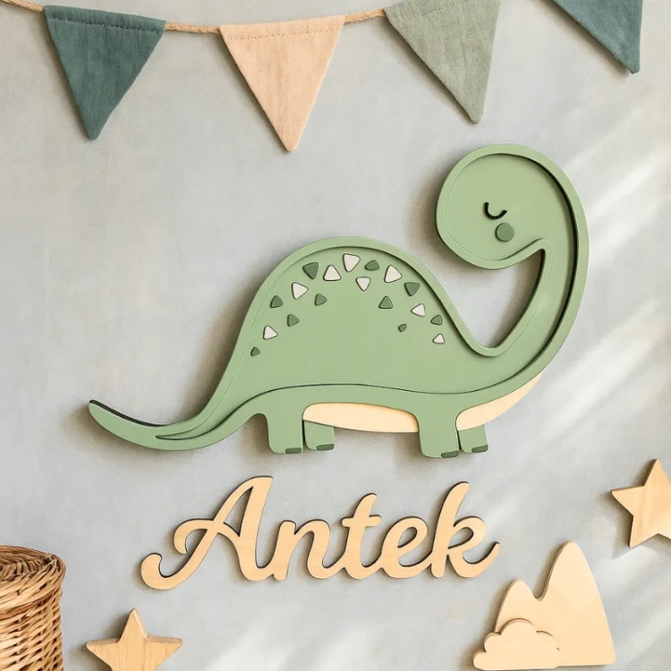 duża zielona lampka ścienna dinozaur do pokoju chłopca