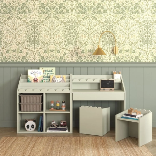 biurko book nook sage z falbanką w kolorze zielonej szałwii