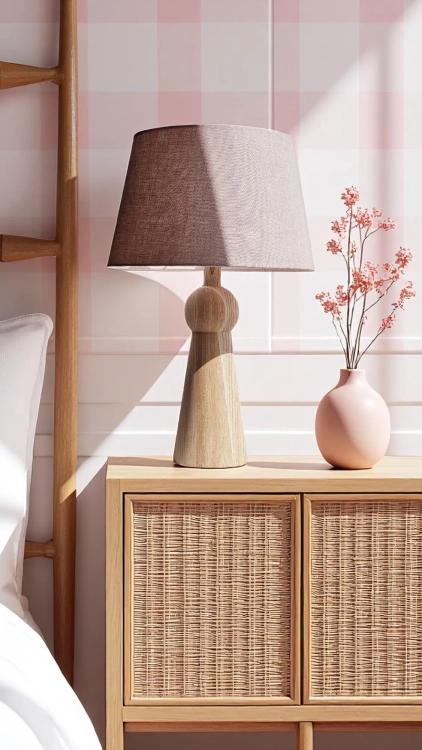 duża lampa jasnoróżowa do salonu na komodę