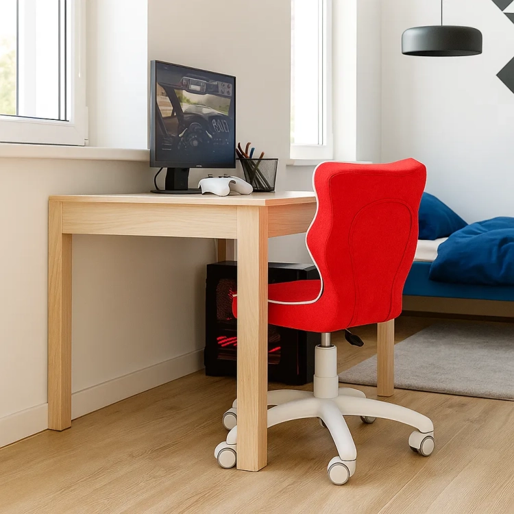 czerwone krzesło ergonomiczne dla dziecka, gamingowy styl, tkanina Visto