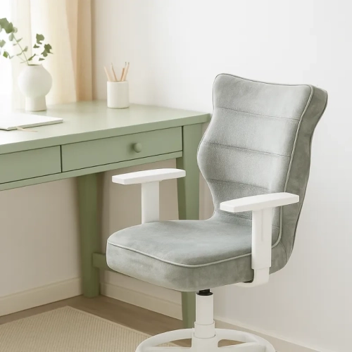 krzesło do biurka ergonomiczne szare velvetowe dla nastolatka