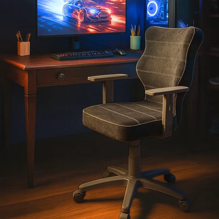 nowoczesne krzesło do nauki i gamingu w kolorze czarnym z białą lamówką