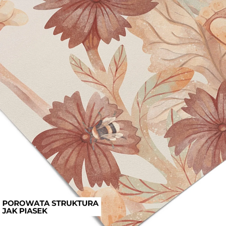 tapeta dziecięca boho z dużymi kwiatami w odcieniach beżu, pudru i bordo, do pokoju dziewczynki