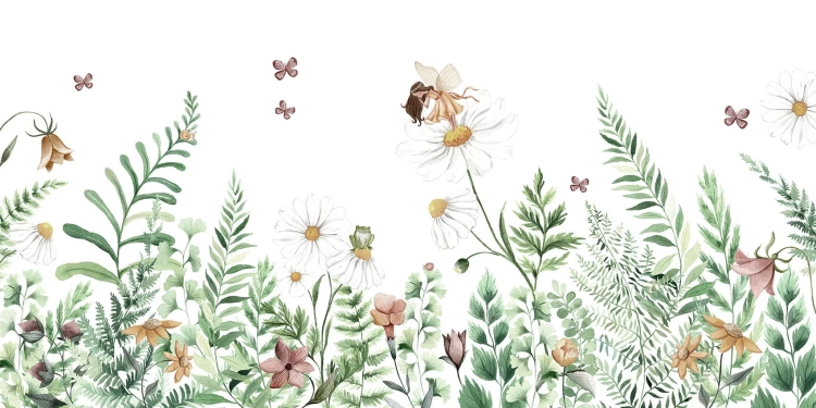 tapeta botaniczna w stylu baśniowym do pokoju dziewczynki