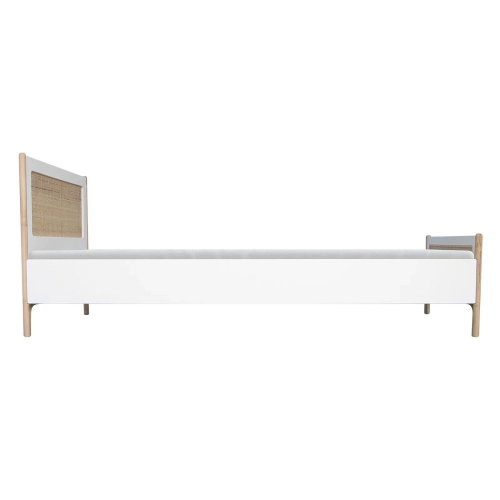 łóżko białe z rattanem Océania Neige 90x200 cm w stylu boho premium do pokoju nastolatki