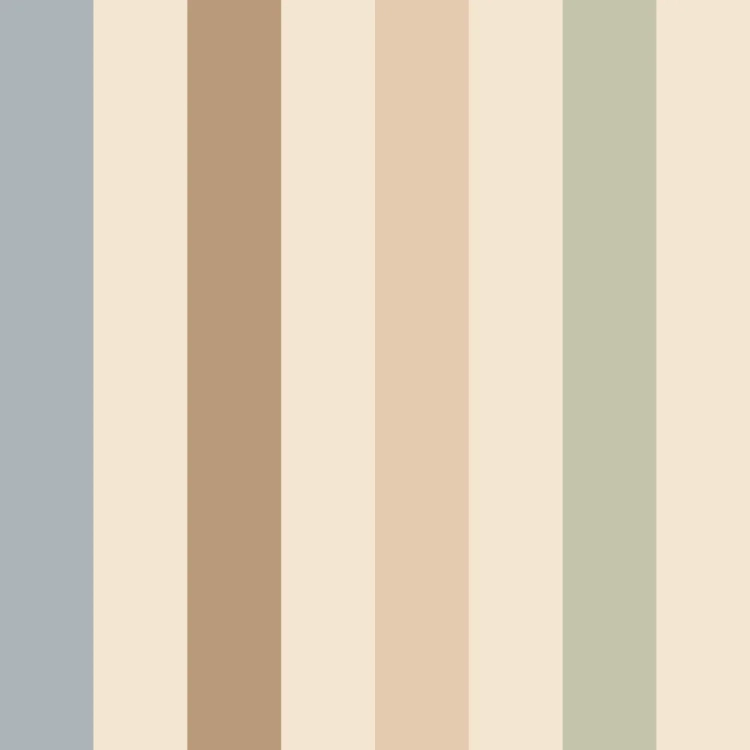 tapeta Stripes Neutral w wąskie pasy zielone, brązowe i niebieskie na beżowym tle