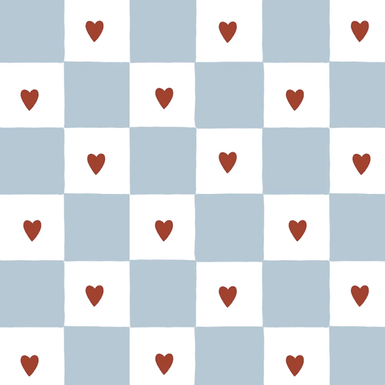 pastelowa tapeta French Hearts Check z motywem serc 3 cm i kwadratów 8 cm